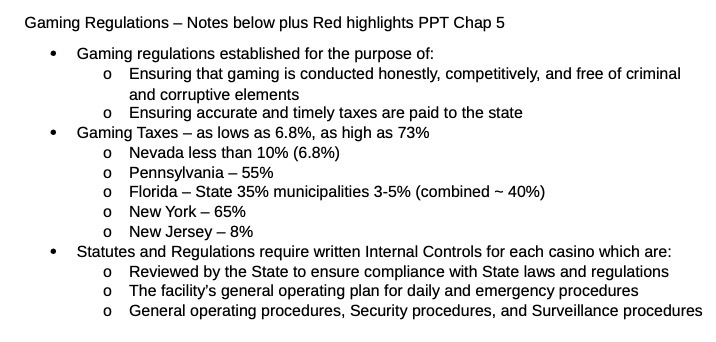 Gaming Regulations Notes below plus Red highlights PPT Chap 5 I