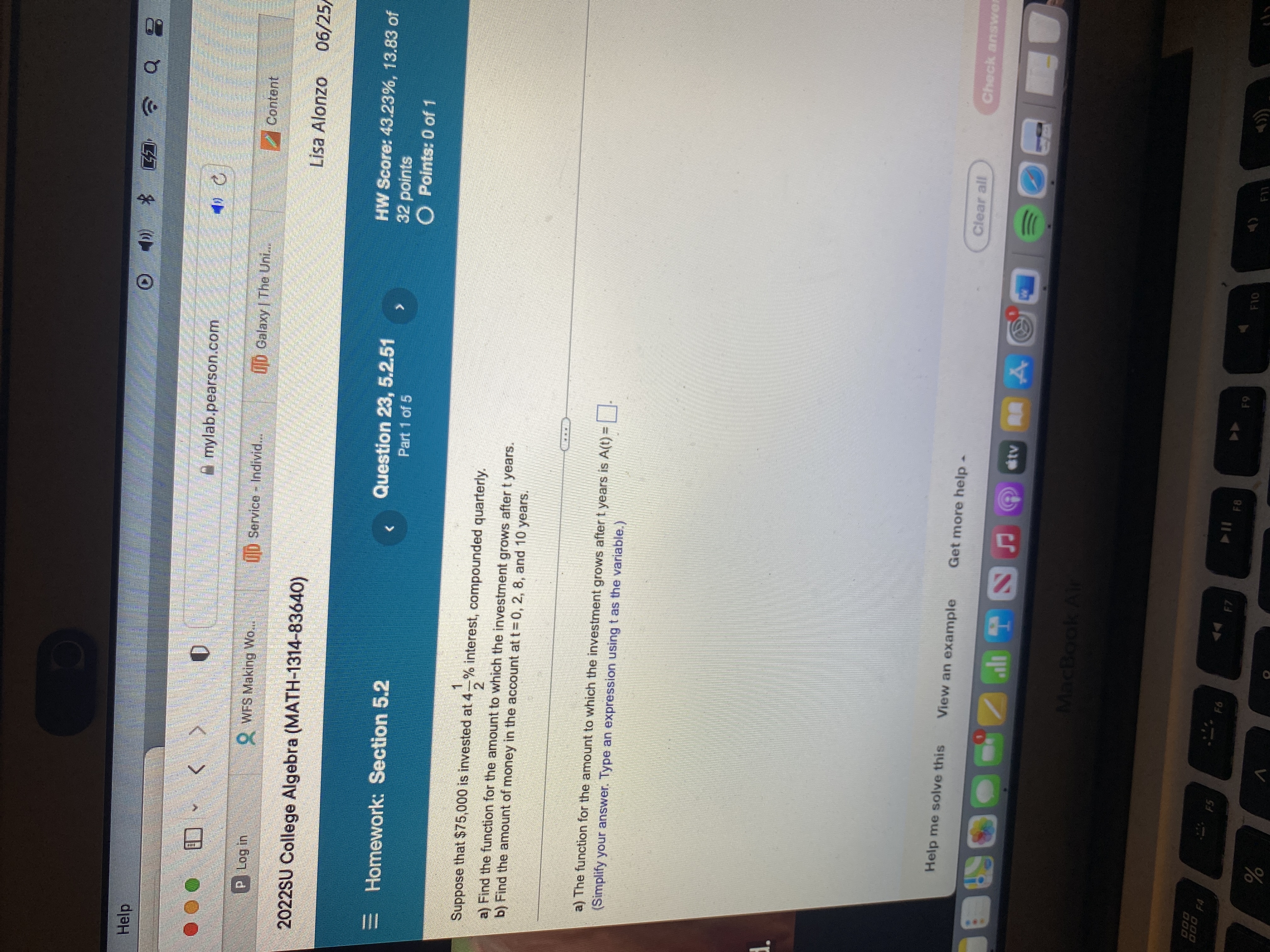  O Help " mylab.pearson.com P Log in WFS Making Wo. Service