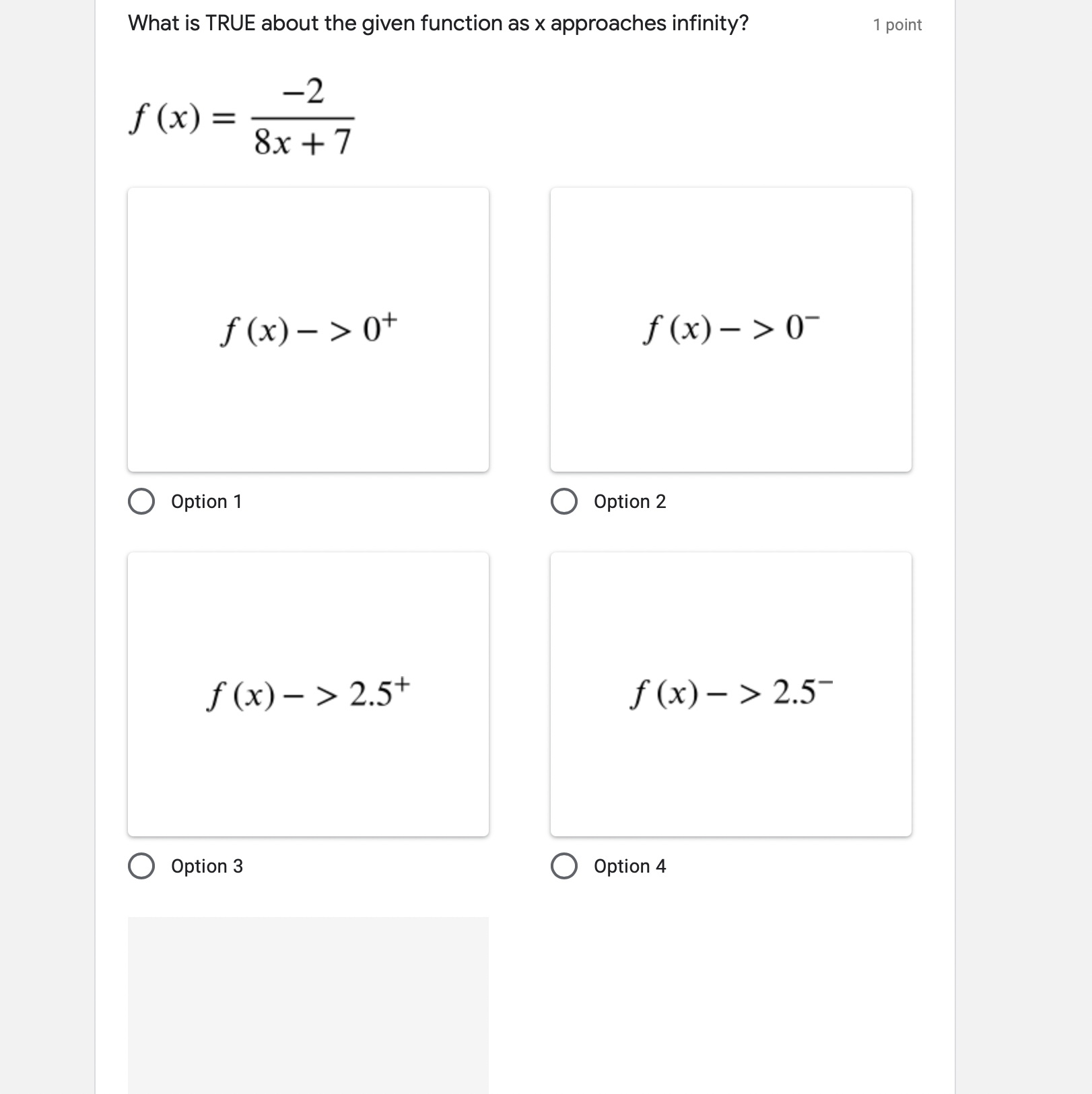 2+ Option 1 O Option 2 f (x) - > - 2-