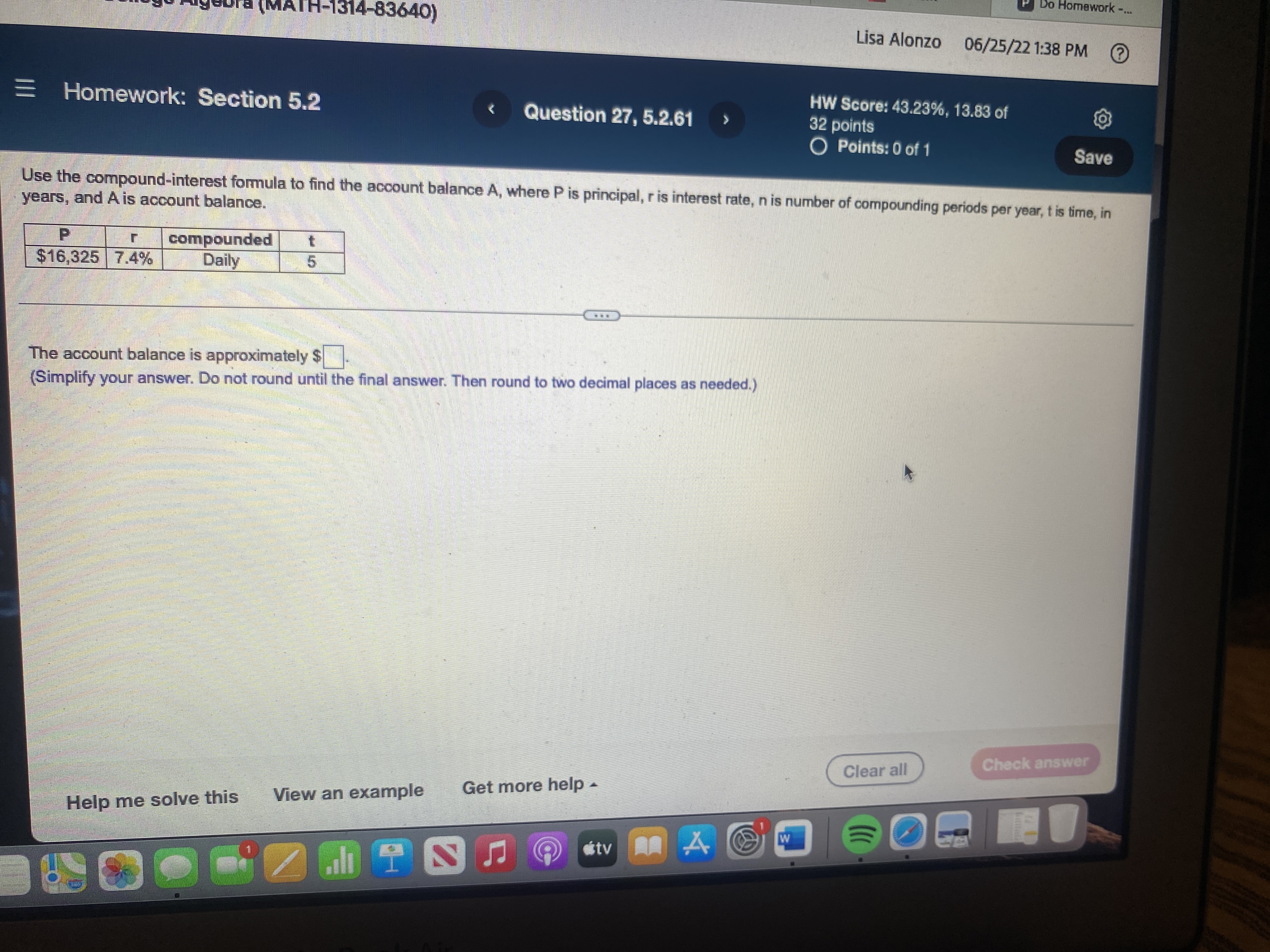 of 1 Suppose that $75,000 is invested at 4% interest, compounded quarterly.