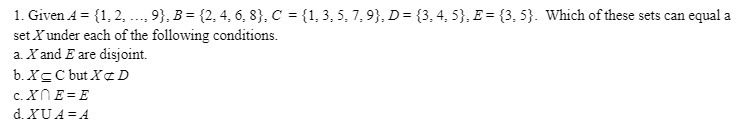  1. Given A = {1, 2, ..., 9). B = (2,
