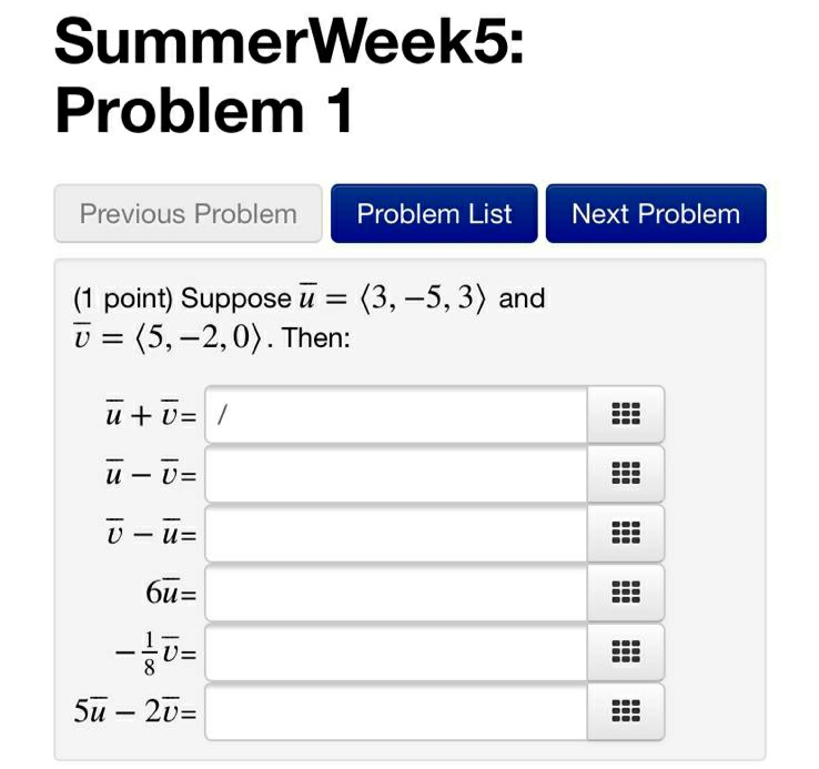Problem Problem List Next Problem (1 point) Find the norm of 3c.