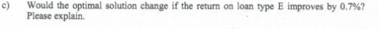 C Would the optimal solution change if the return on loan