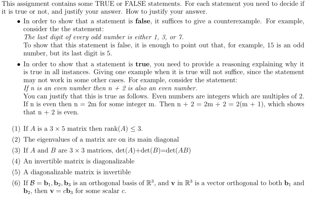 Need Solution ASAP This assignment contains some TRUE or FALSE statements. For