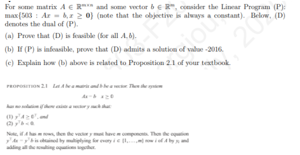  For some matrix A ( Rmxa and some vector b (