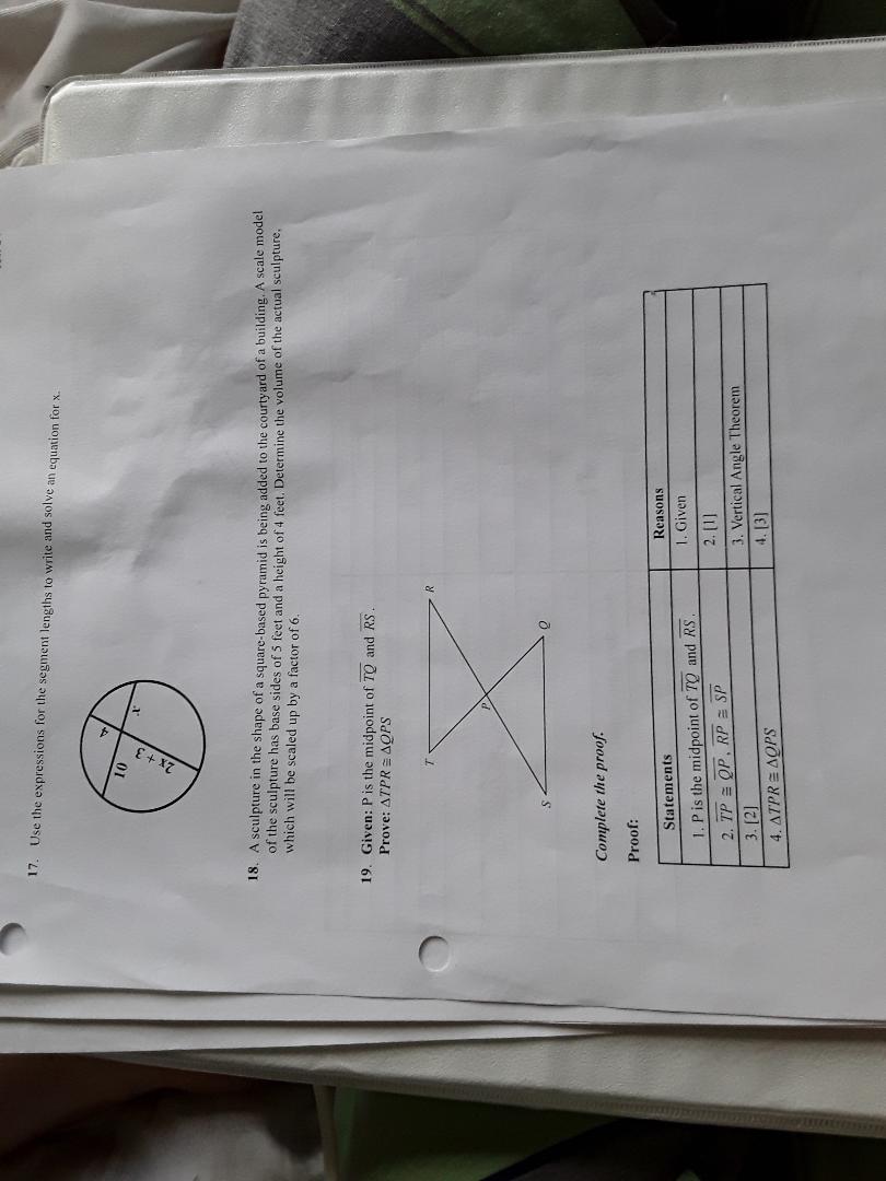 17. Use the expressions for the segment lengths to write and