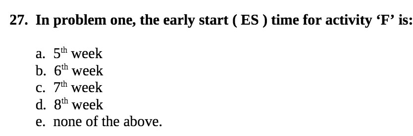 27. In problem one, the early start ( ES ) time