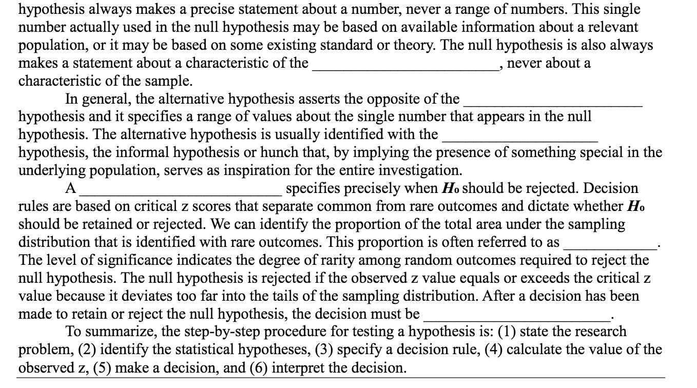  hypothesis always makes a precise statement about a number, never a
