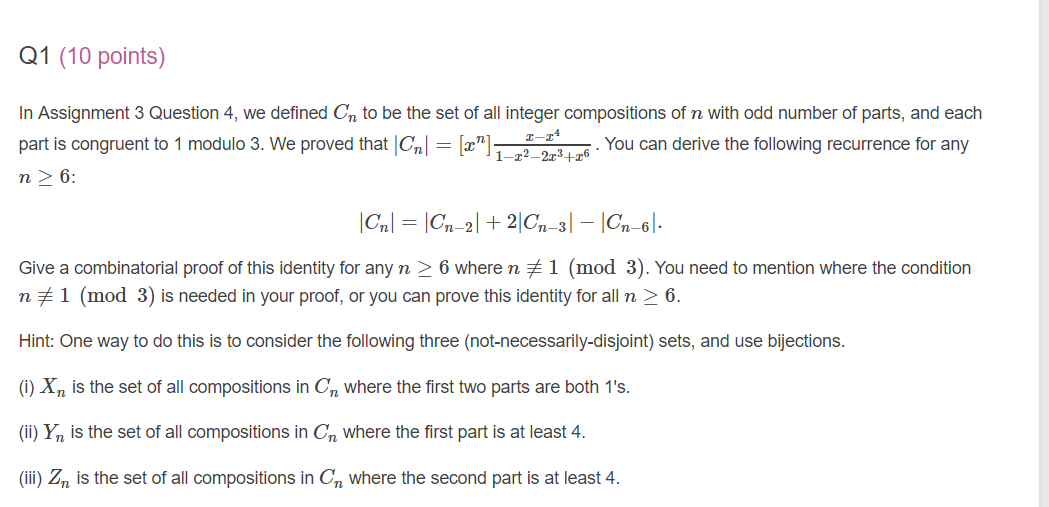 Q1 (10 points) In Assignment 3 Question 4, we dened 0,,