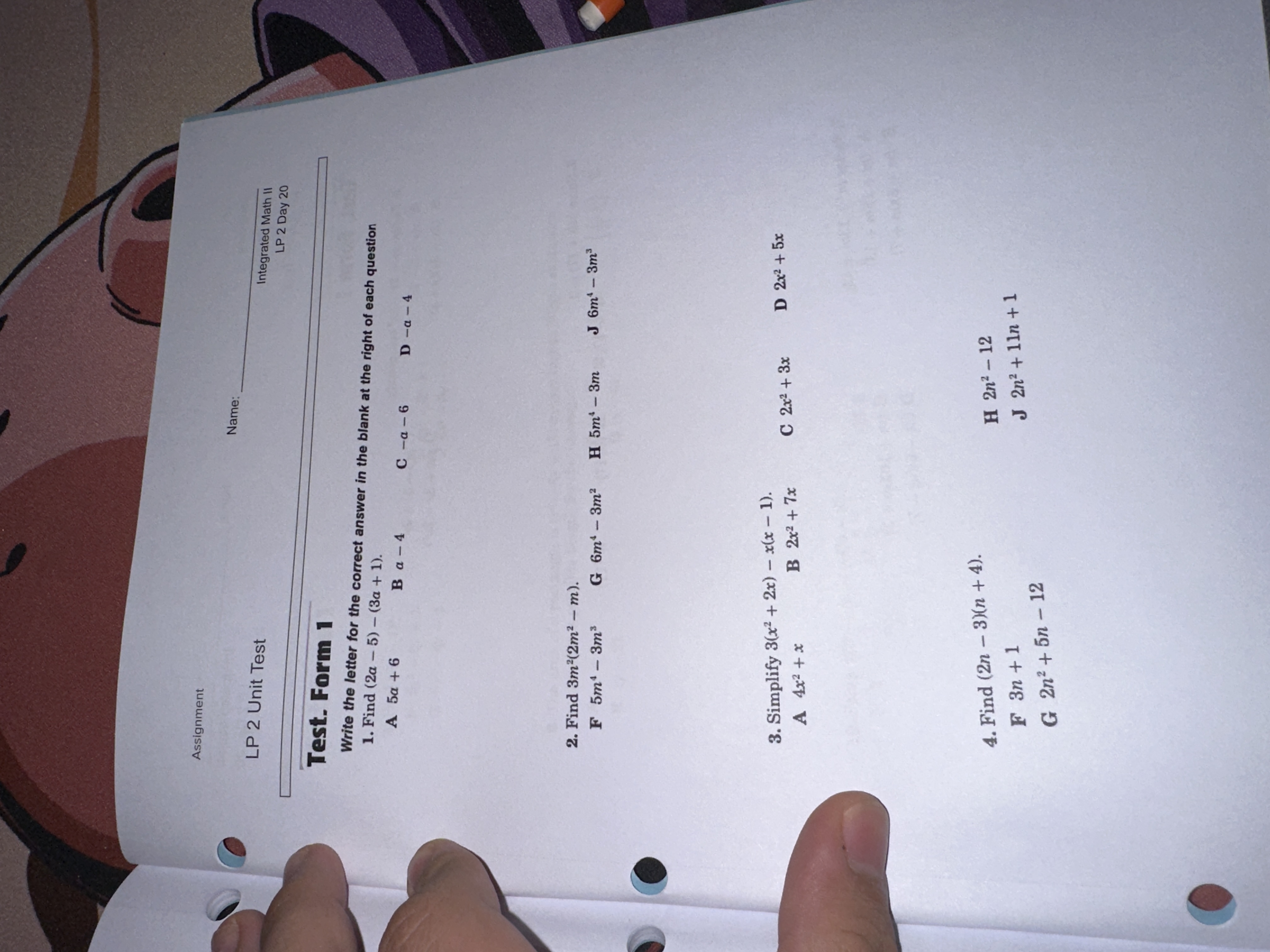  Assignment Name: LP 2 Unit Test Integrated Math II LP 2