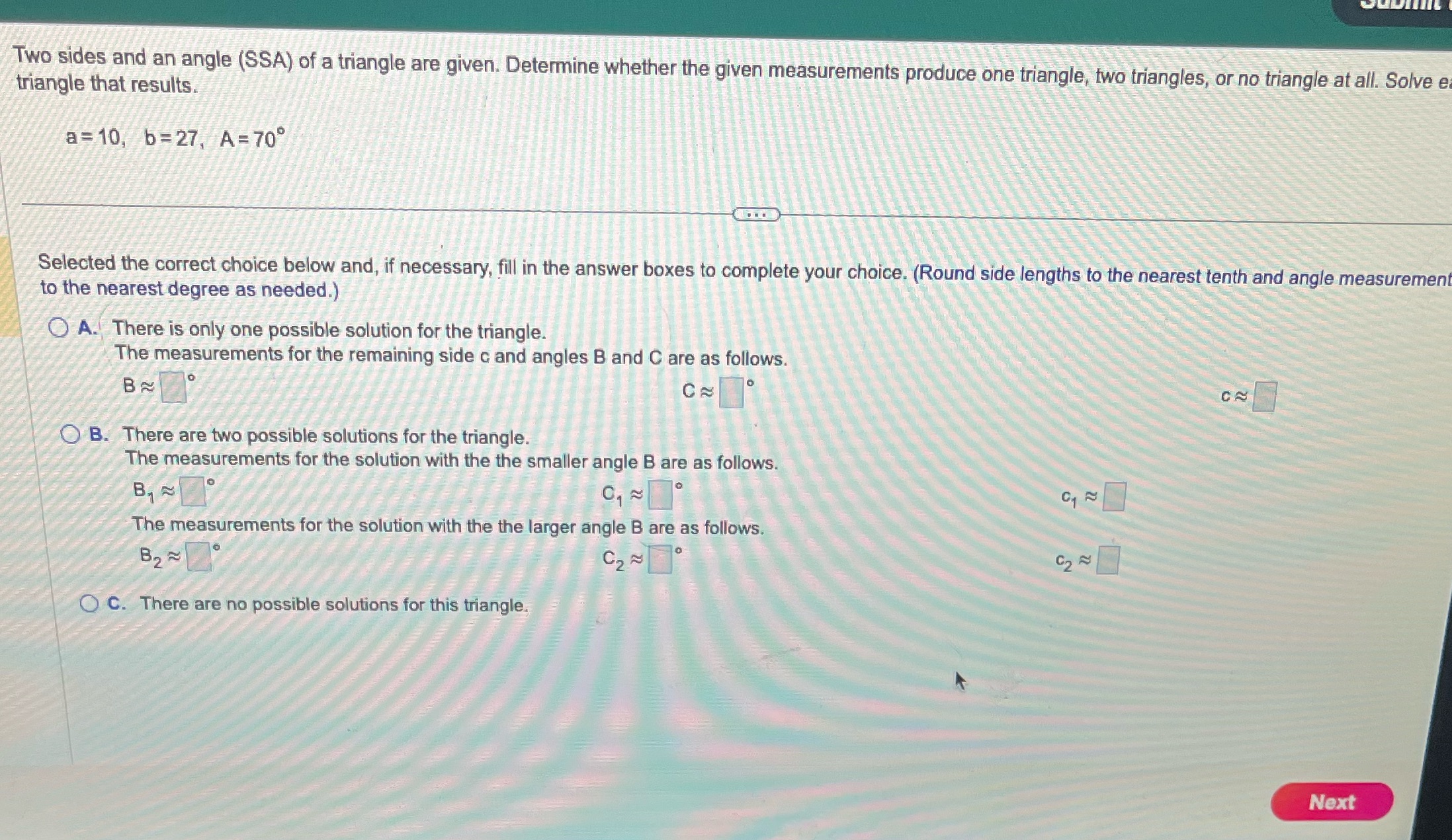 T 2 : trig Two sides and an angle (SSA) of a