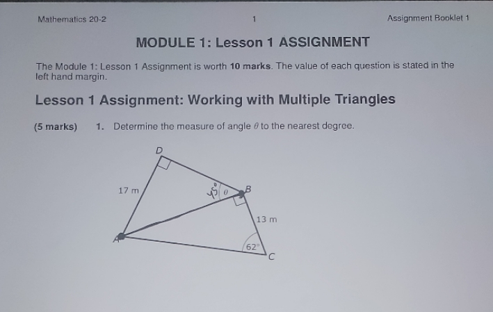 Mathematics 20-2 Assignment Booklet 1 MODULE 1: Lesson 1 ASSIGNMENT The