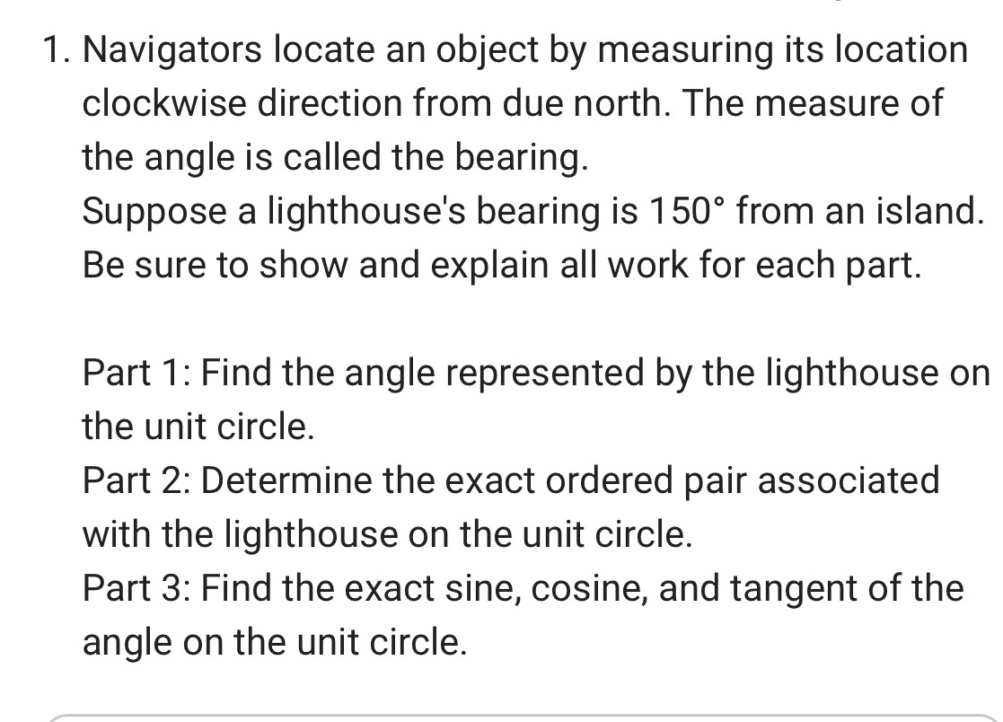 1. Navigators locate an object by measuring its location clockwise direction