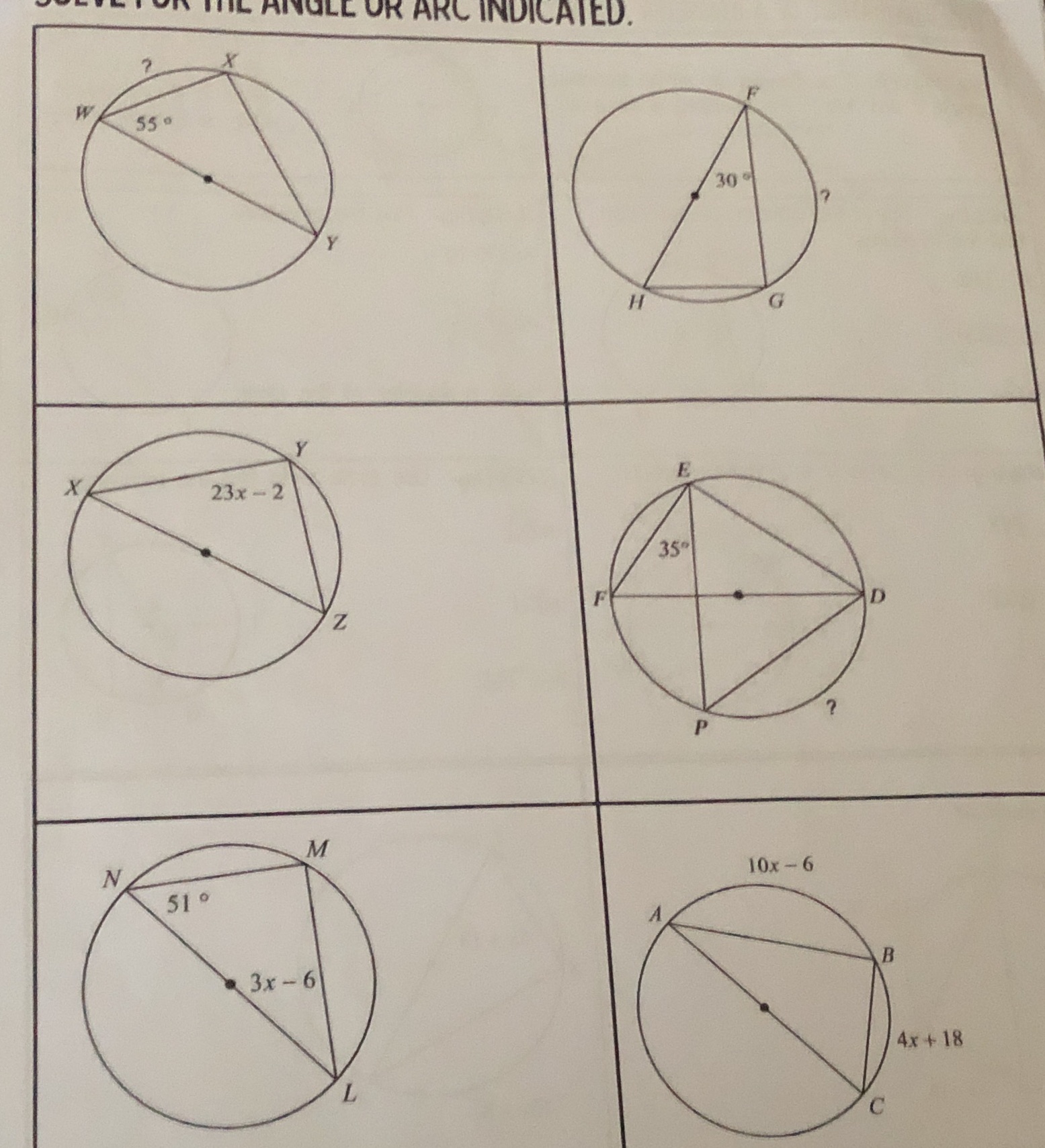 . ANGLE OR ARC INDICATED. W 55 0 30 H G