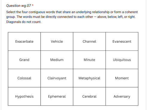  Question wg.07 * Select the four contiguous words that share an