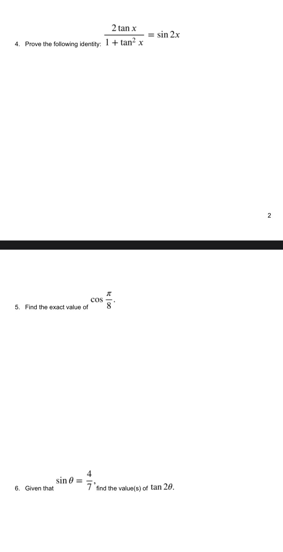 answer using grade 12 math 2 tan x = sin 2x 4.