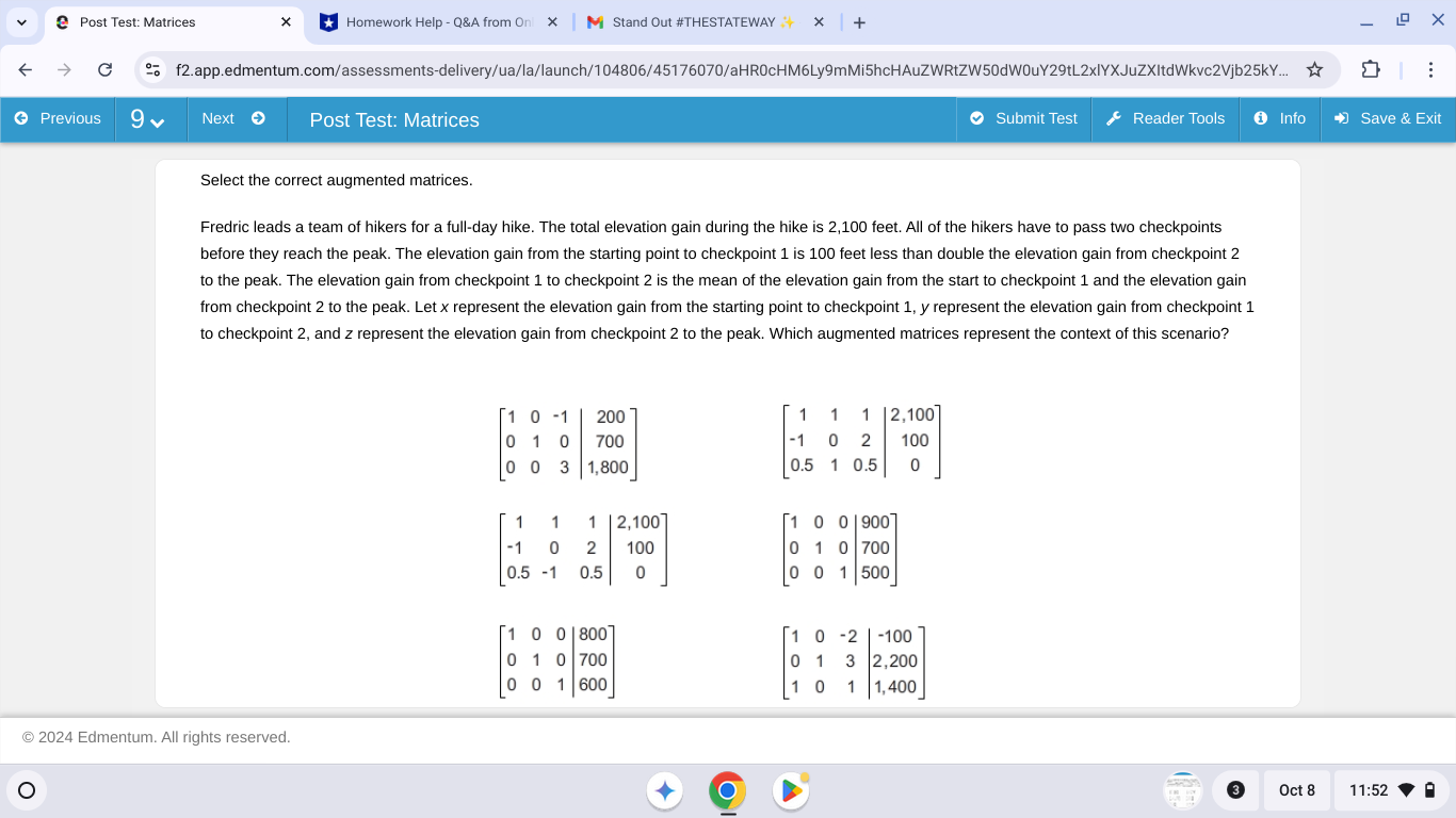  v @ Post Test: Matrices % B9 Homework Help-Q&Afrom O X