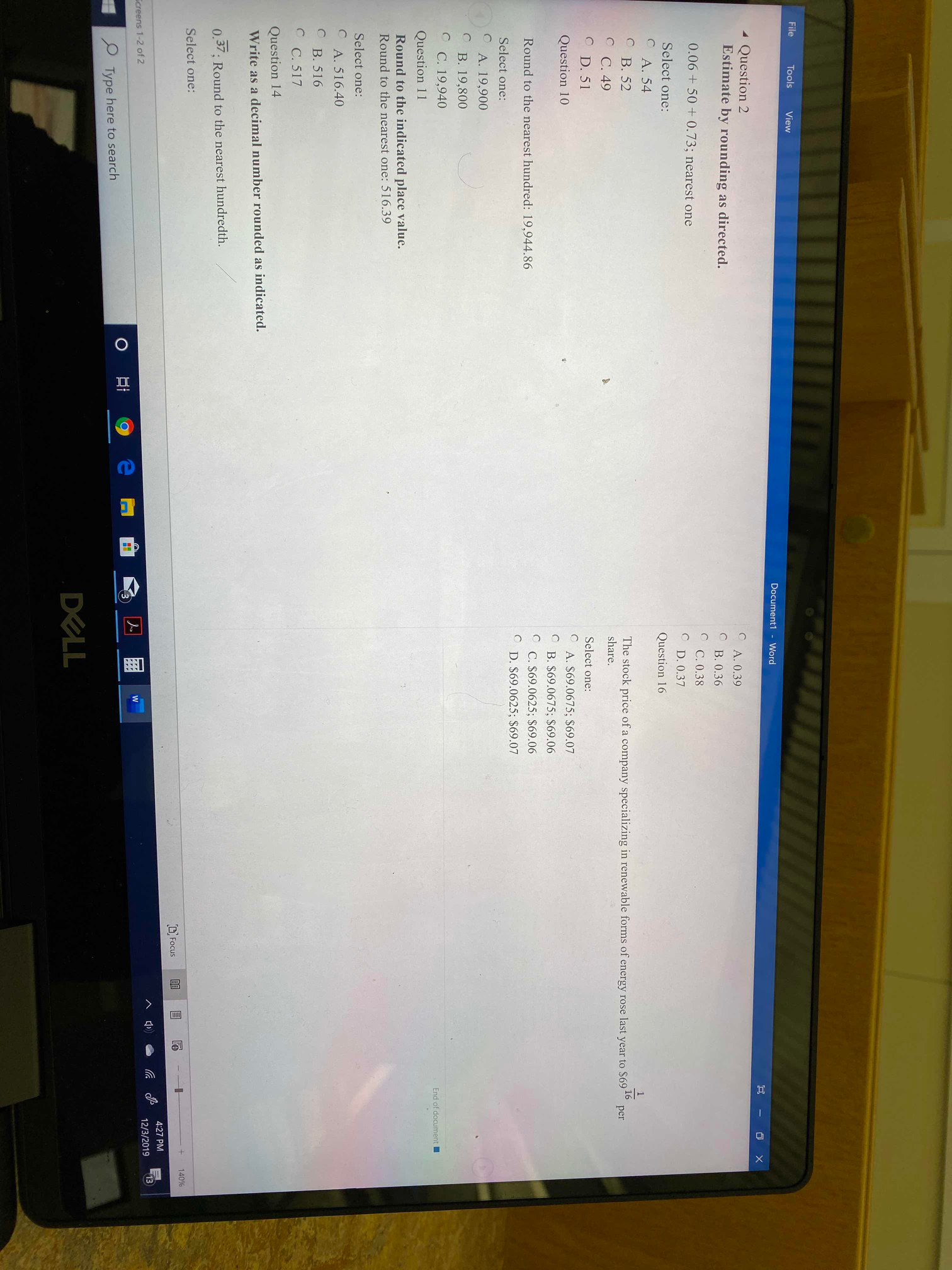File Tools View Document1 - Word - OX Question 2 A.