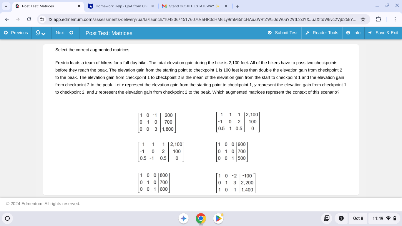 v @ Post Test: Matrices % B9 Homework Help-Q&Afrom O X