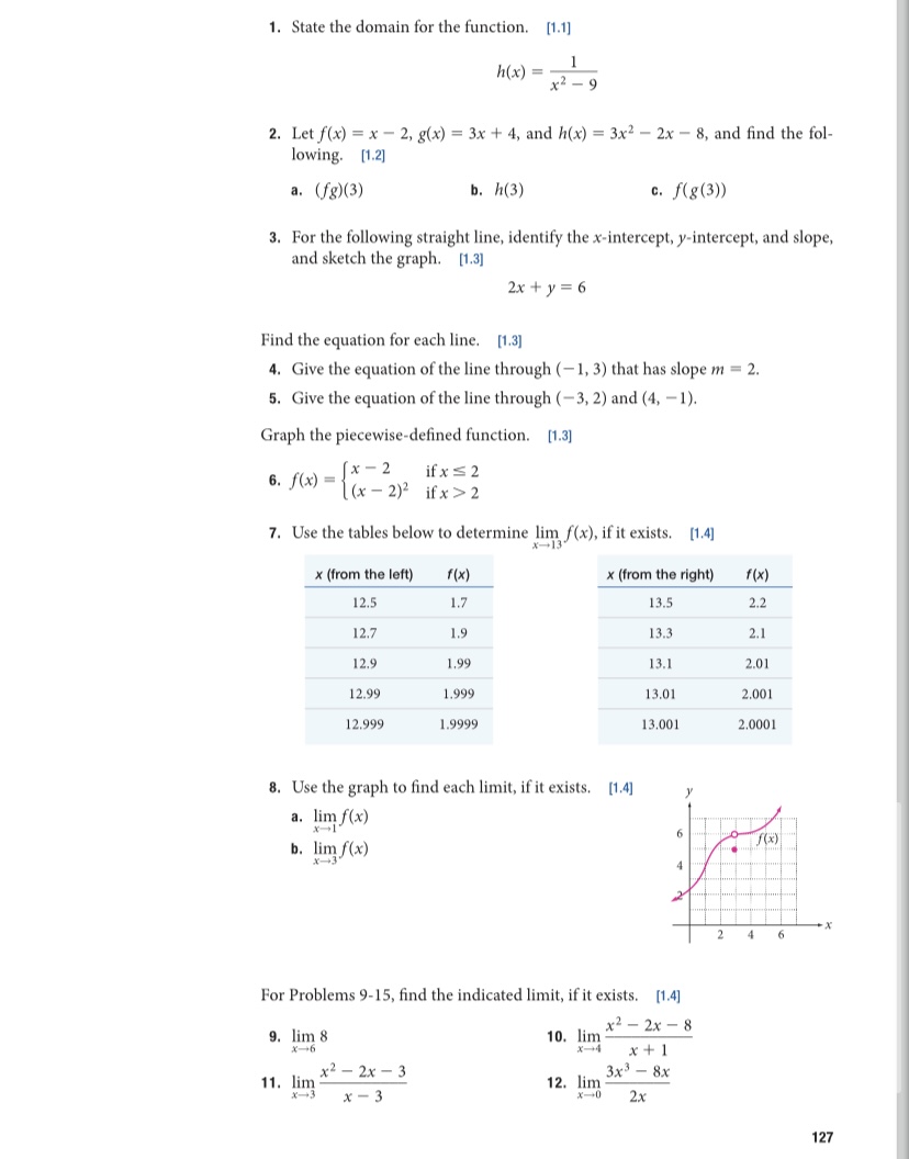  1. State the domain for the function. [1.1] h(x) = x2