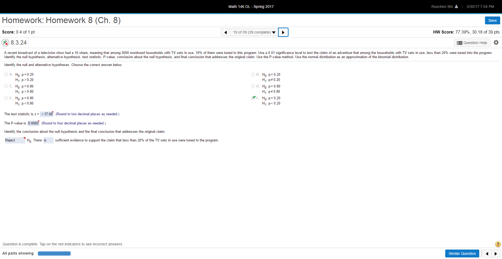 (39 cump'ete) v ) HW Score: 78.93%, 30 78 of39 p15 (19