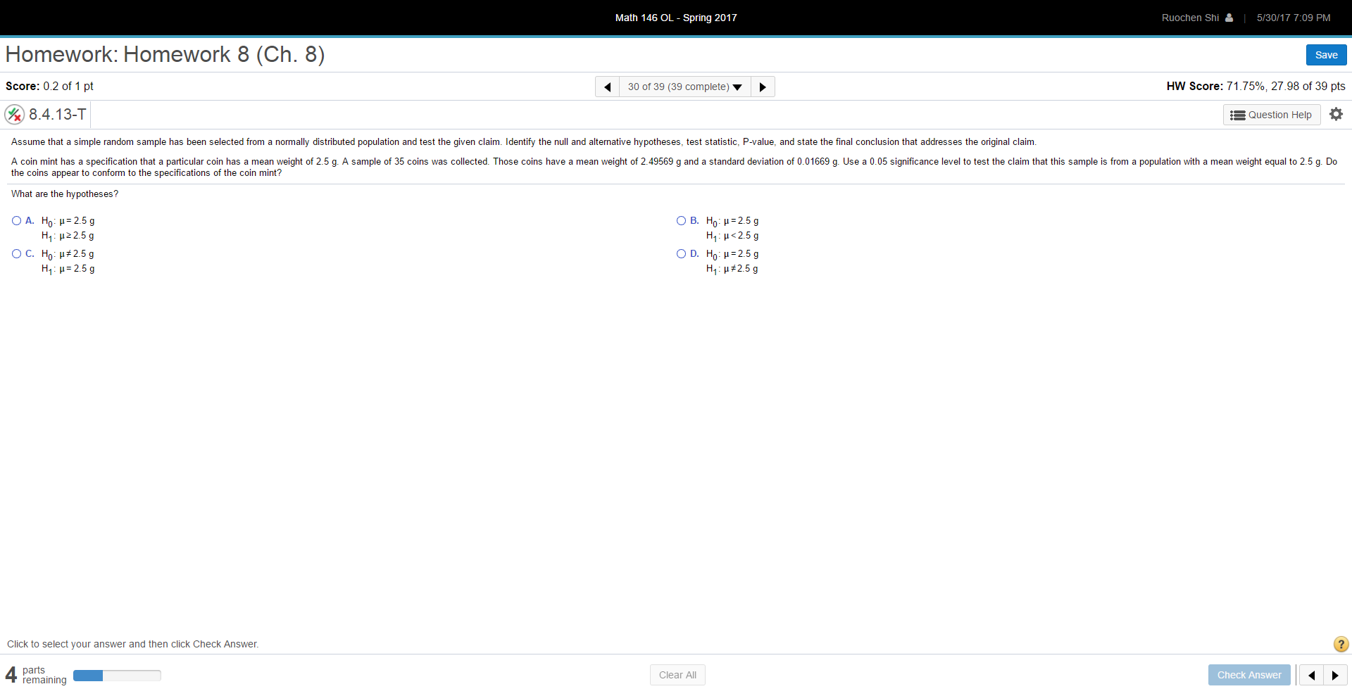 and aucmcme nypomcscs Choose the correct answer below OA. an:055 oa. HDPZDAE