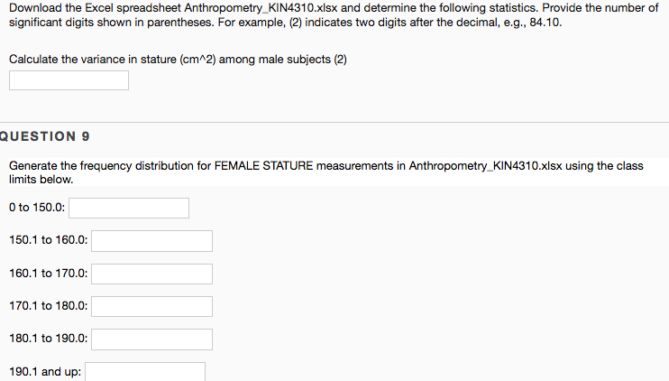 the median body mass(kg) of female participants(2):Calculate the variance in stature (cm^2)