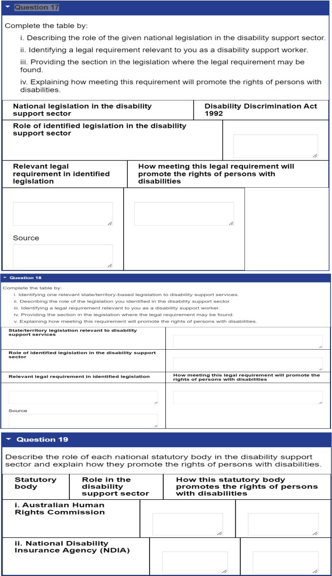 Question 17 Complete the table by: i. Describing the role of