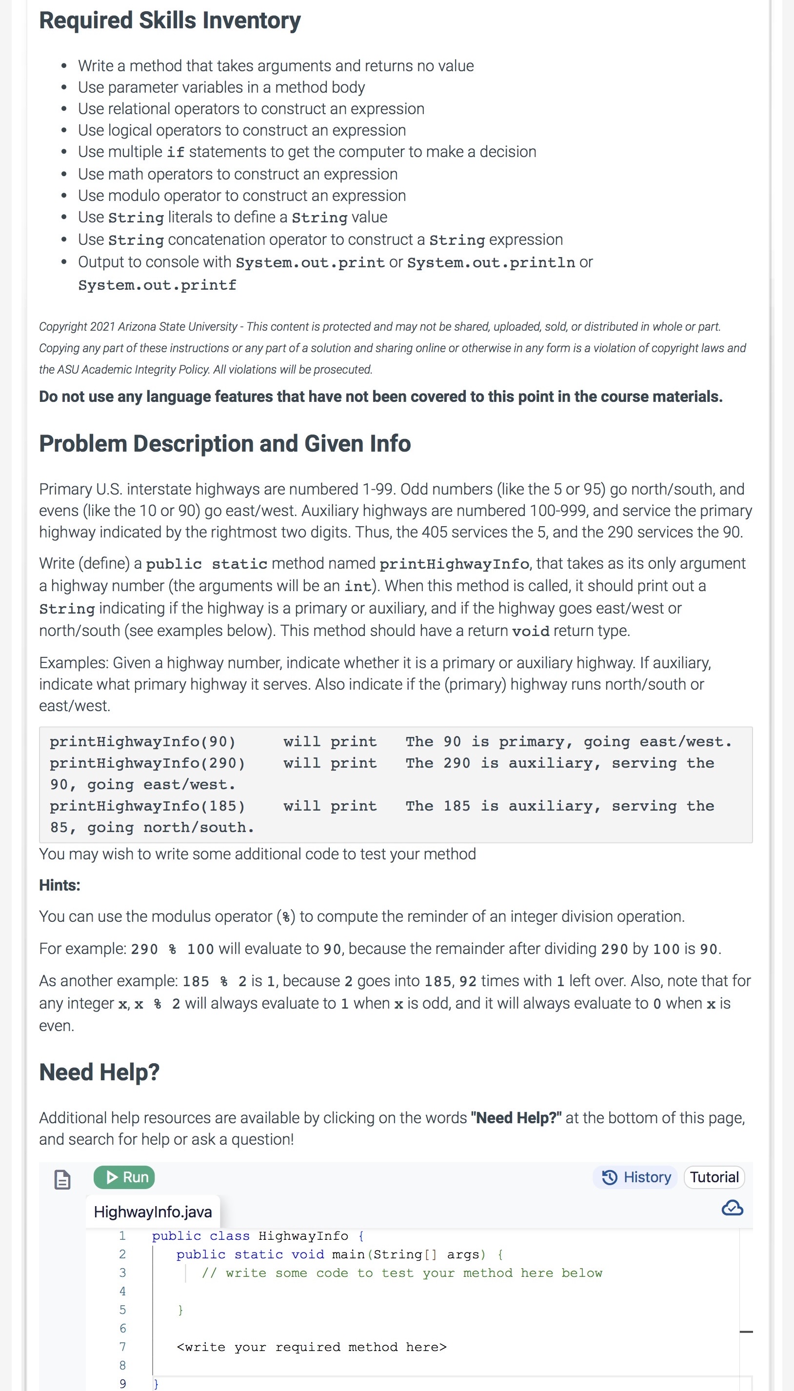 Required Skills Inventory Write a method that takes arguments and returns