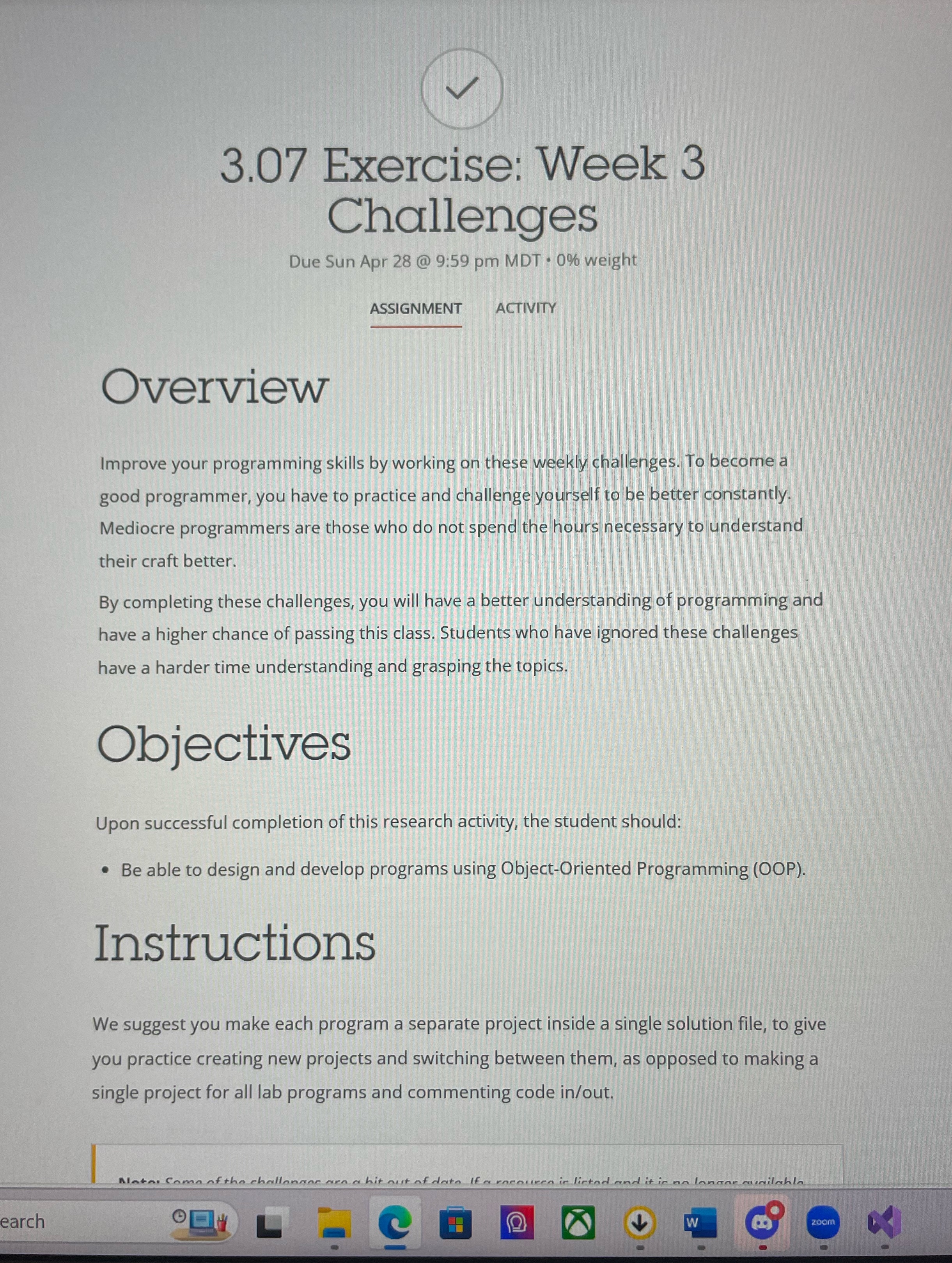 3.07 Exercise: Week 3 Challenges Due Sun Apr 28 @ 9:59
