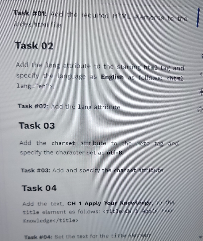  Task #on: Add the required HTML elements to the indexthim/ file
