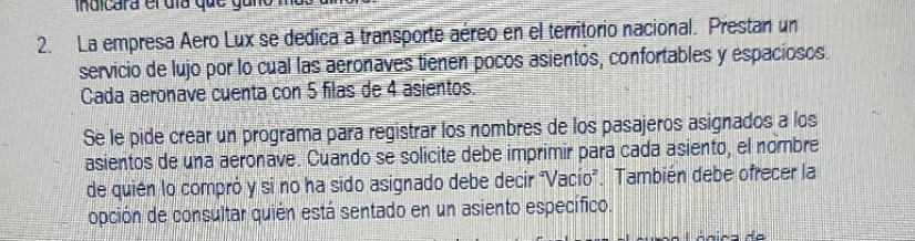 necesito crear programa en python Indicdrd CluId g 2. La empresa Aero