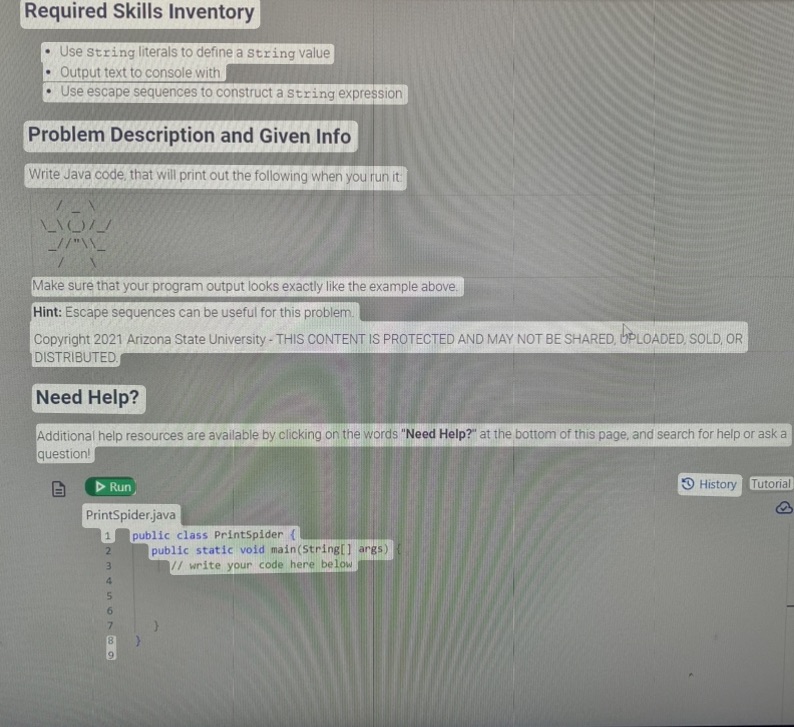  Required Skills Inventory . Use String literals to define a String