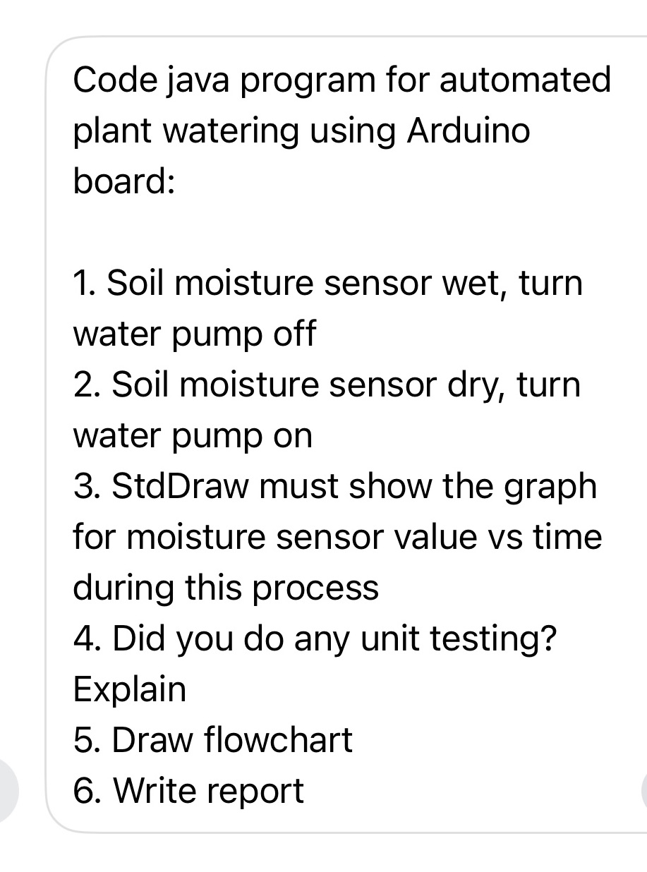  Code java program for automated plant watering using Arduino board: 1.