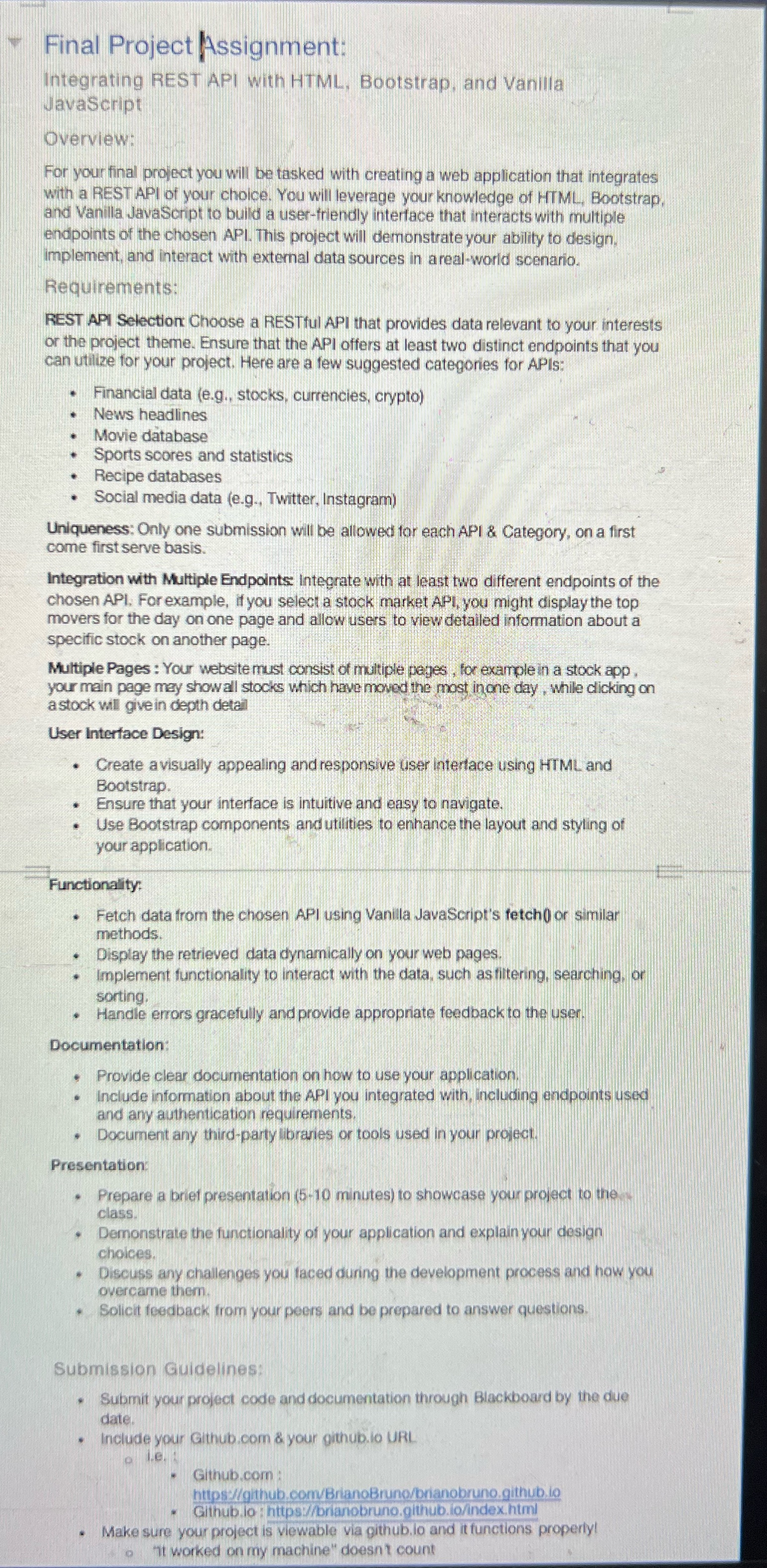 I need help with my final assignments Here's my API below :https://api.citybik.es/v2/
