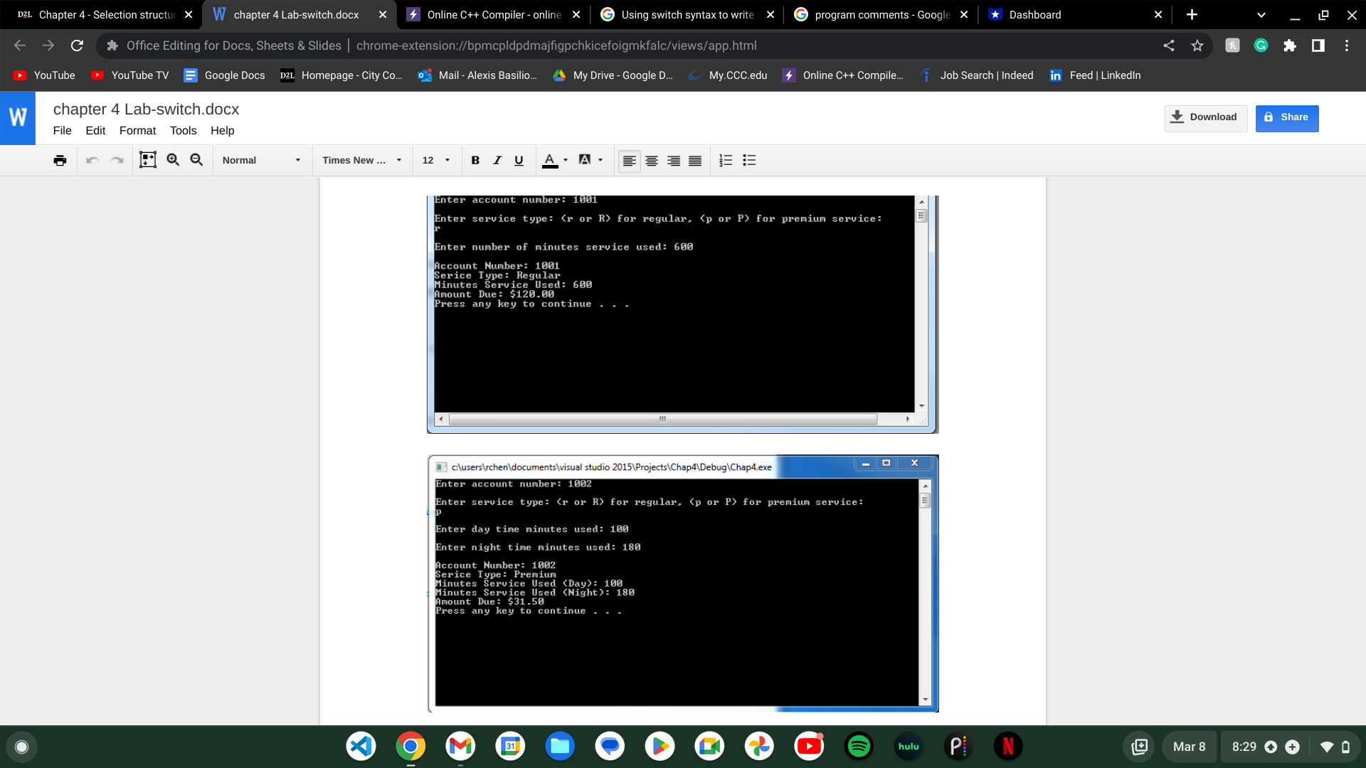 4 Lab-switch.docx X Online C++ Compiler - online edit > G Using