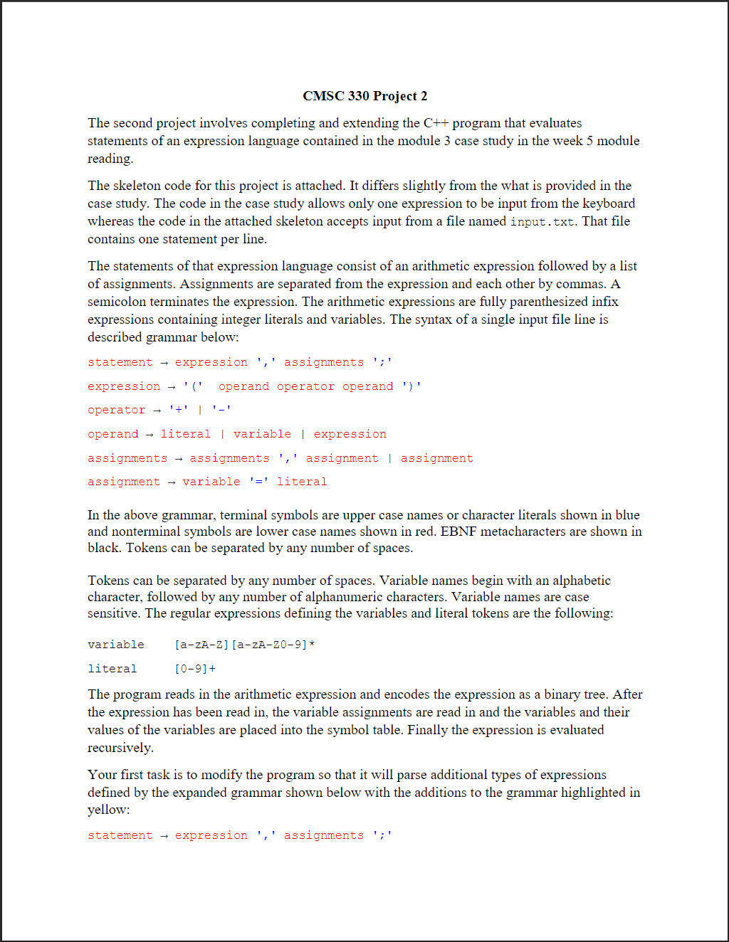  CEISC 330 Project 2 The second project involves completing and extending