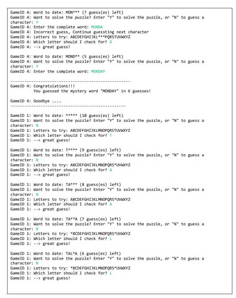 same as before; however, the Hangman class allows the Driver class to