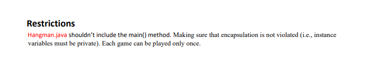 constructor that increments the game_id (an instance variable of Hangman class). The