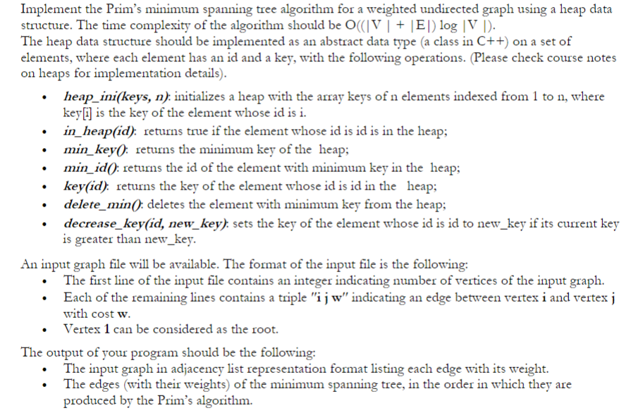  Implement the Prim's minimum spanning tree algorithm for a weighted undirected