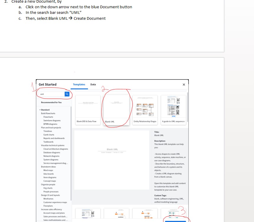 2. Create a new Document, by a. Click on the down