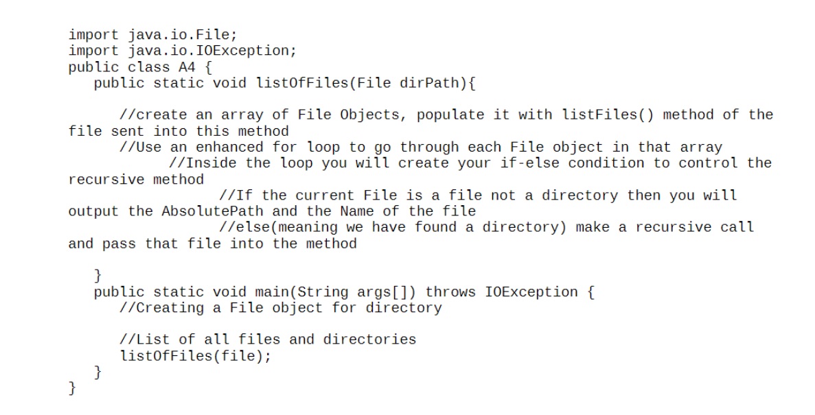 I need help on coding this Java assignment import java.io.File; import java.io.IOException;