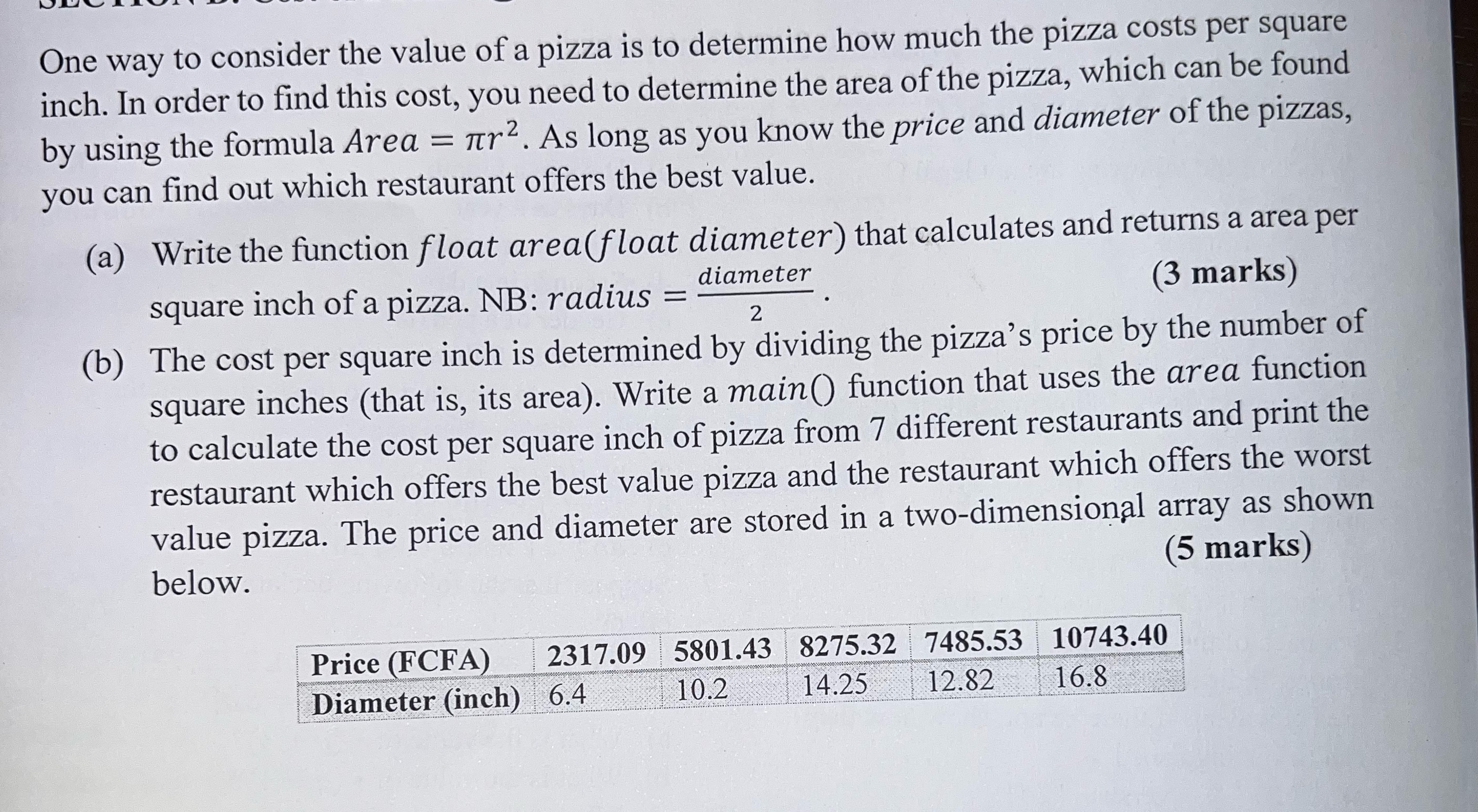 Write the program in c One way to consider the value of