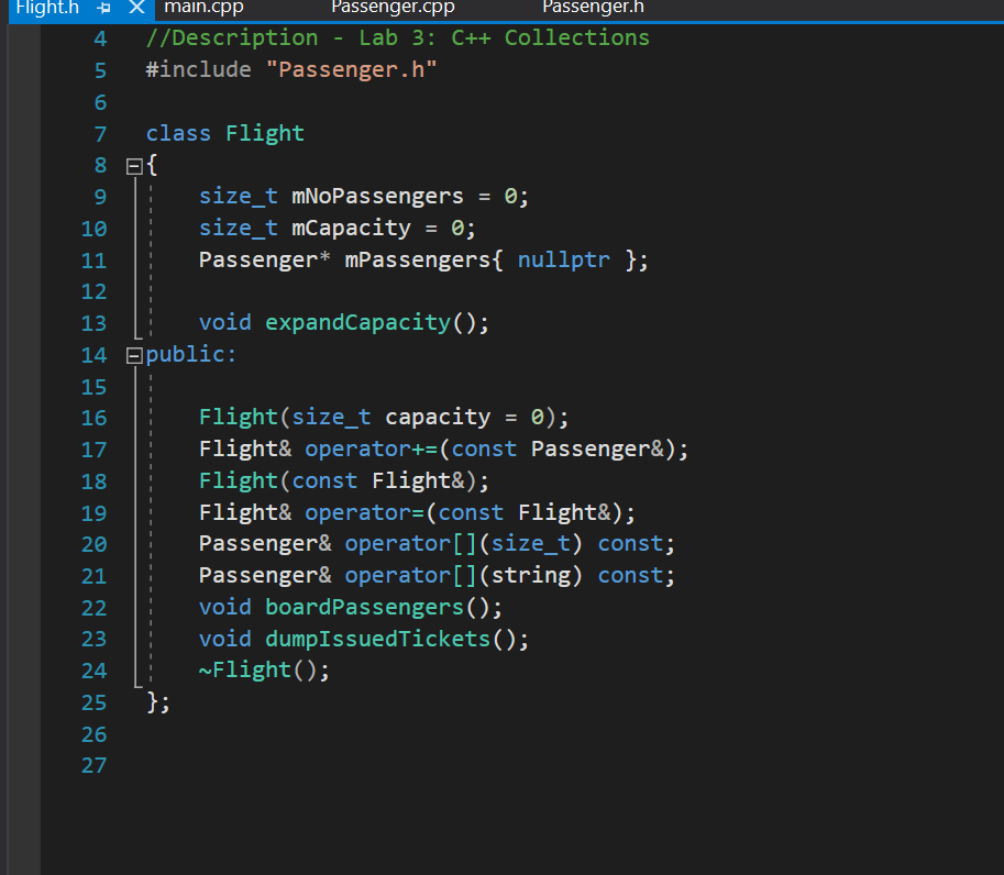= new Passenger [ capacity ]; 34 35 36 38 Flight& Flight: