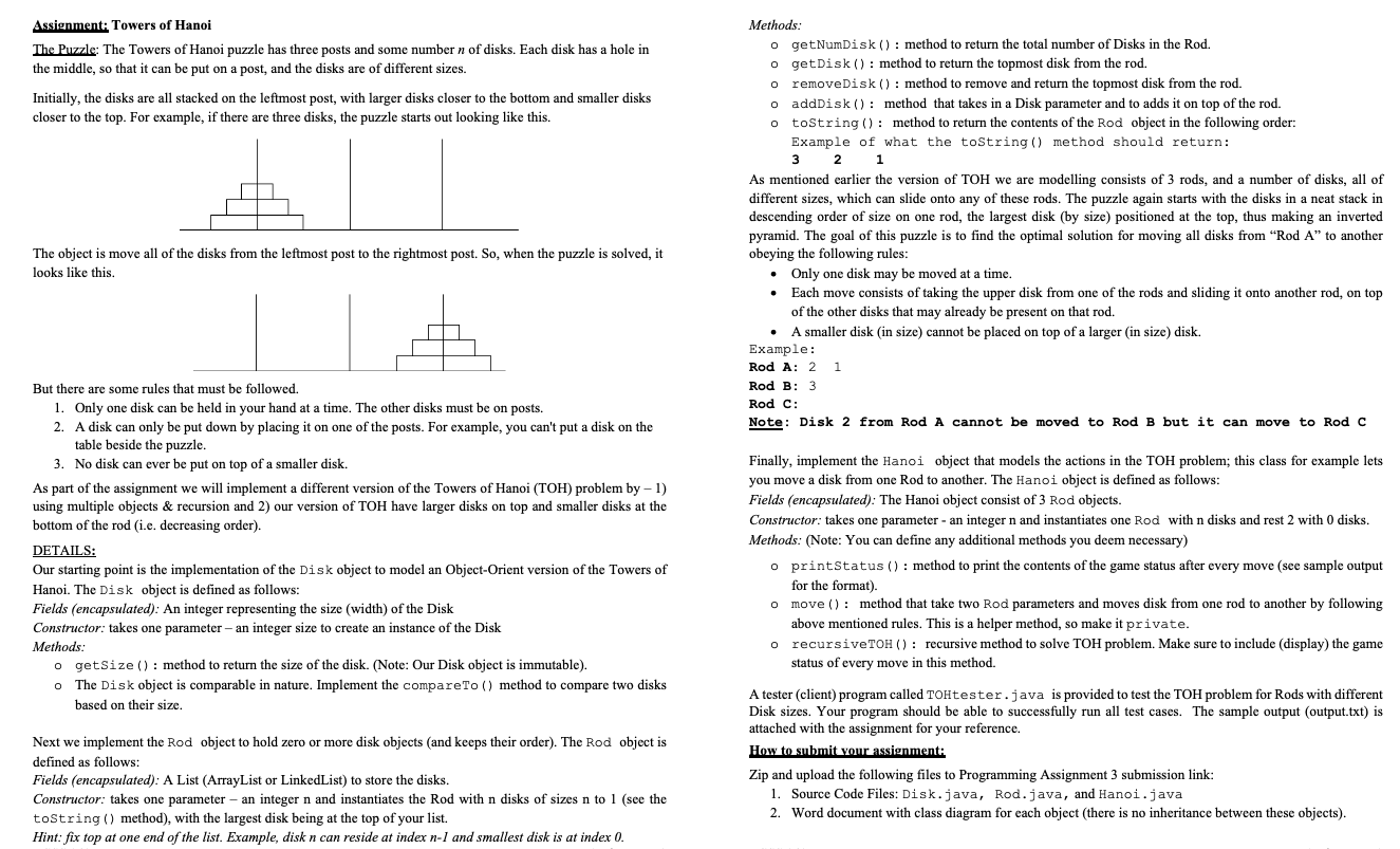  Assignment: Towers of Hanoi Methods: The Puzzle: The Towers of Hanoi