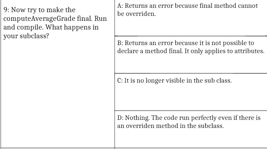 9: Now try to make the A: Returns an error because