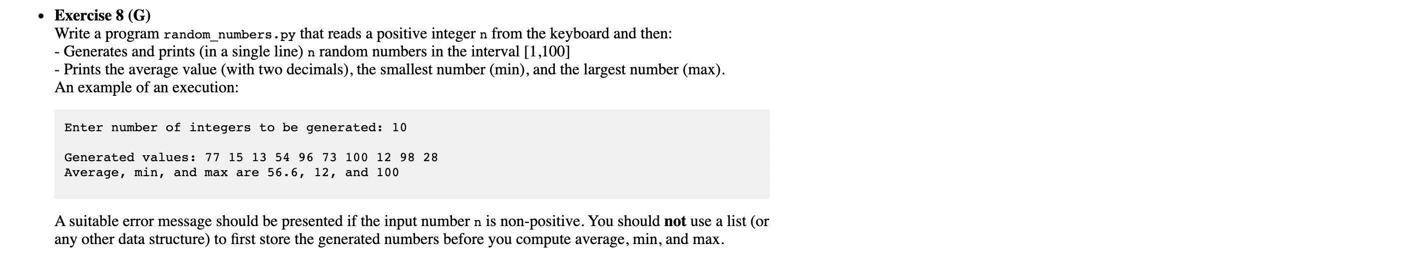  - Exercise 8 (G) Write a program random_number5 .py that reads