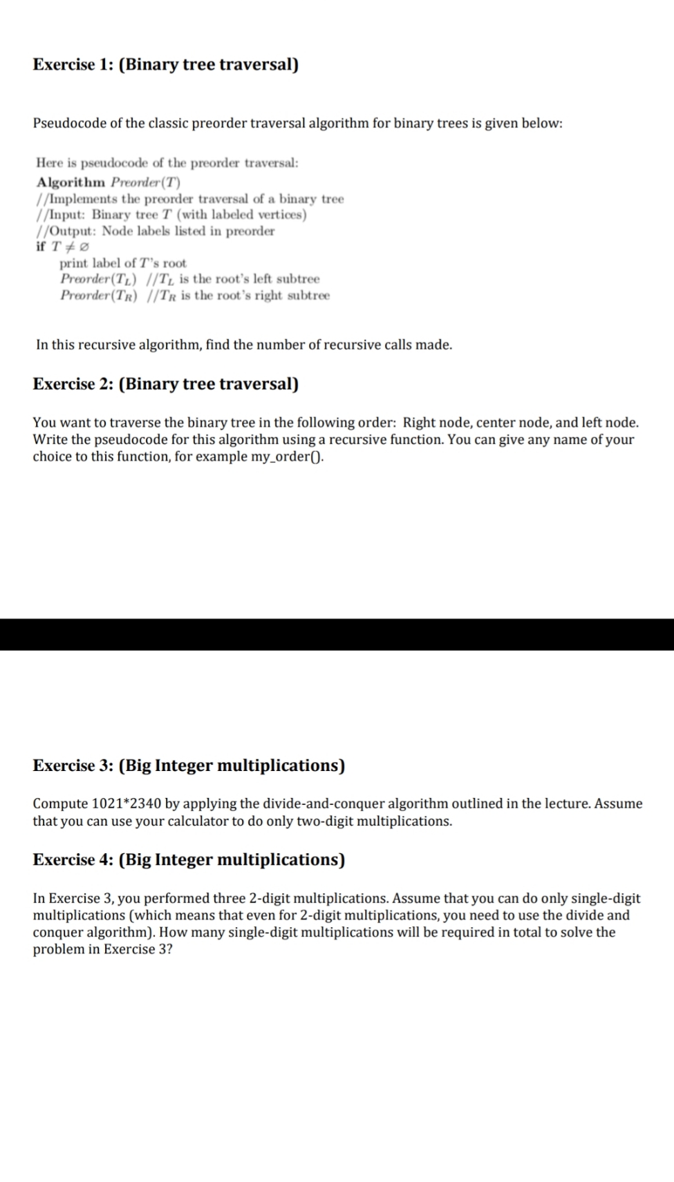 i need lap solution please Exercise 1: (Binary tree traversal) Pseudocode of