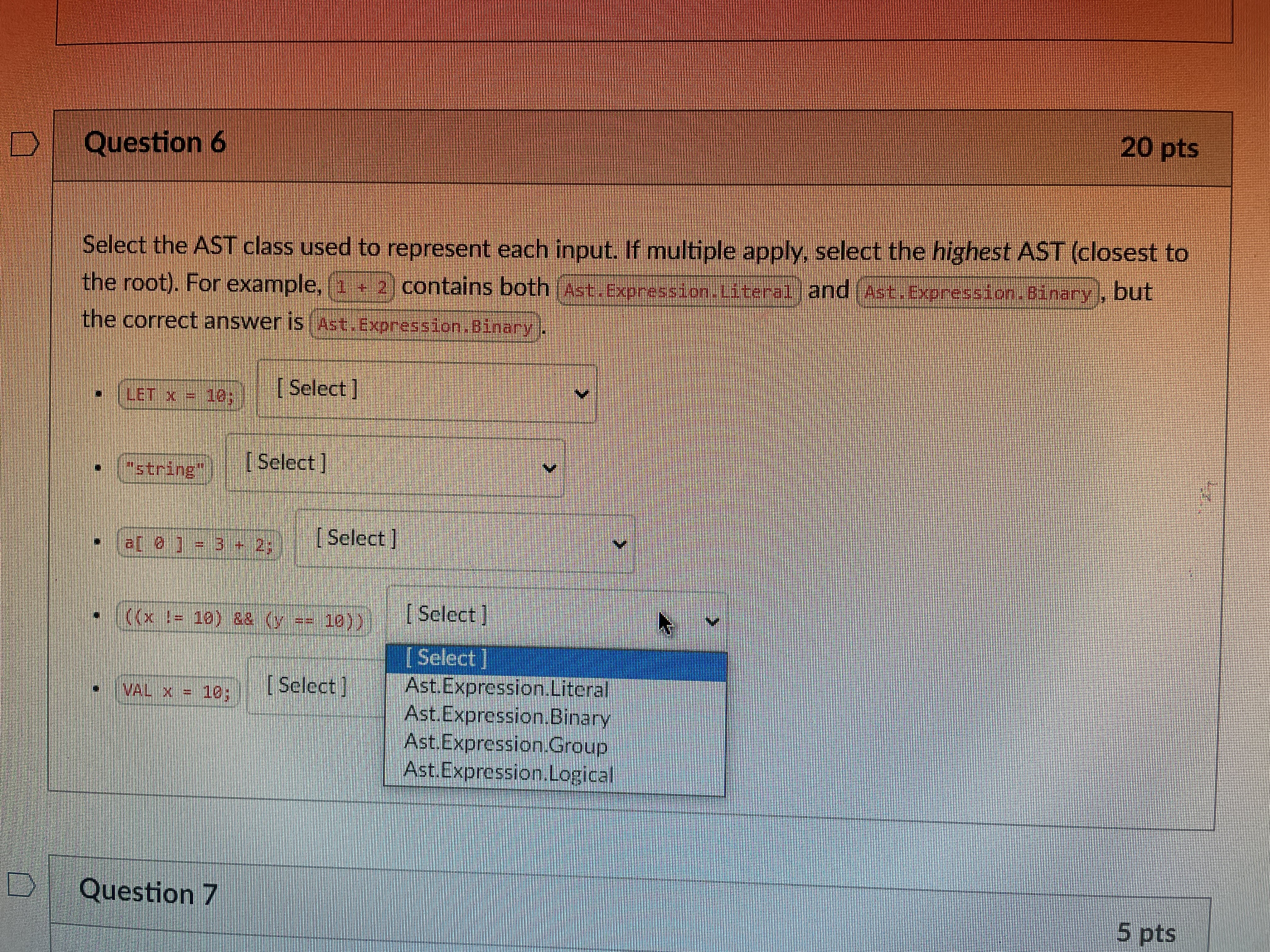 Select Select VAL x = 10: [Select Ast. Expression. Literal Ast. Expression.Binary