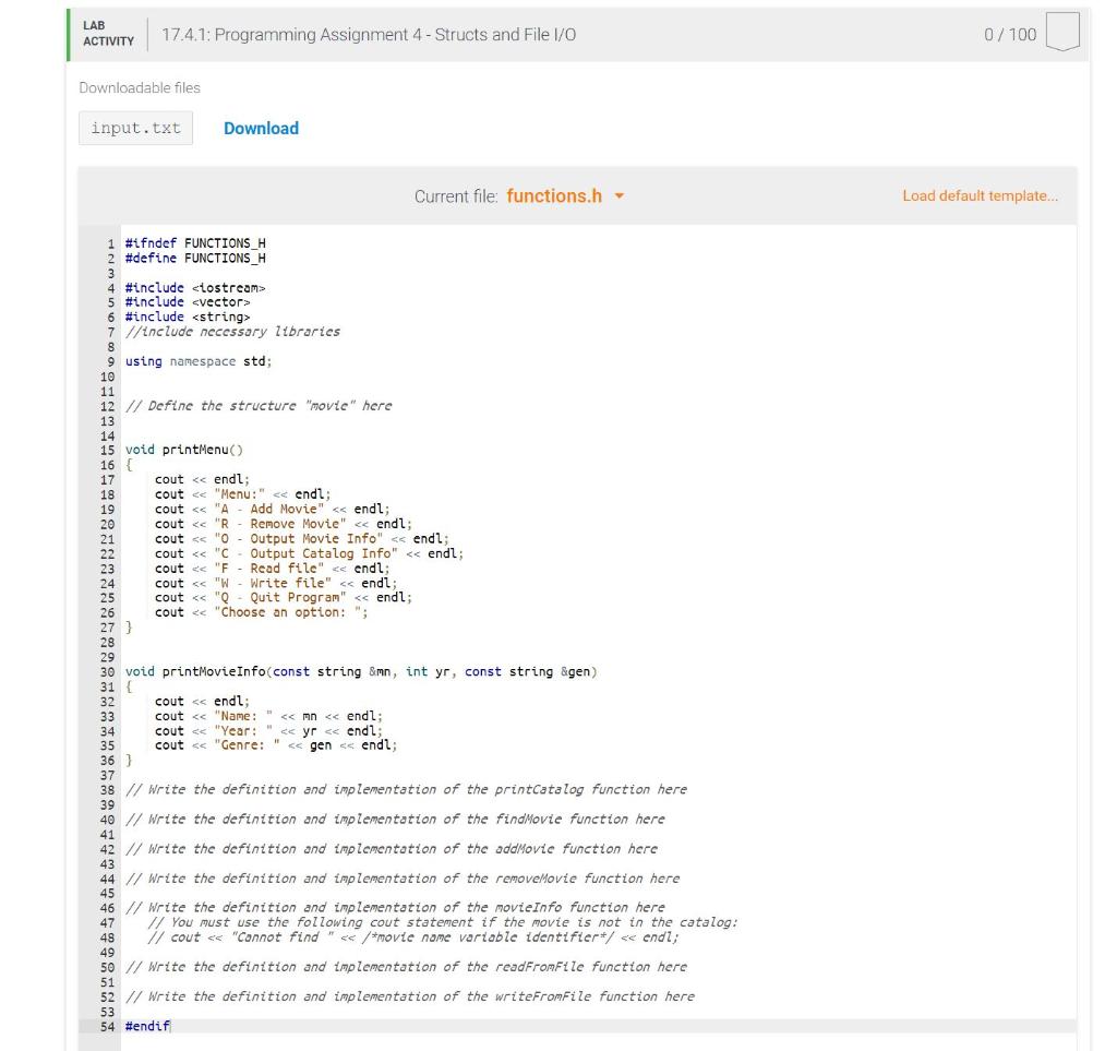 create a program for storing the catalog of movies at a DVD